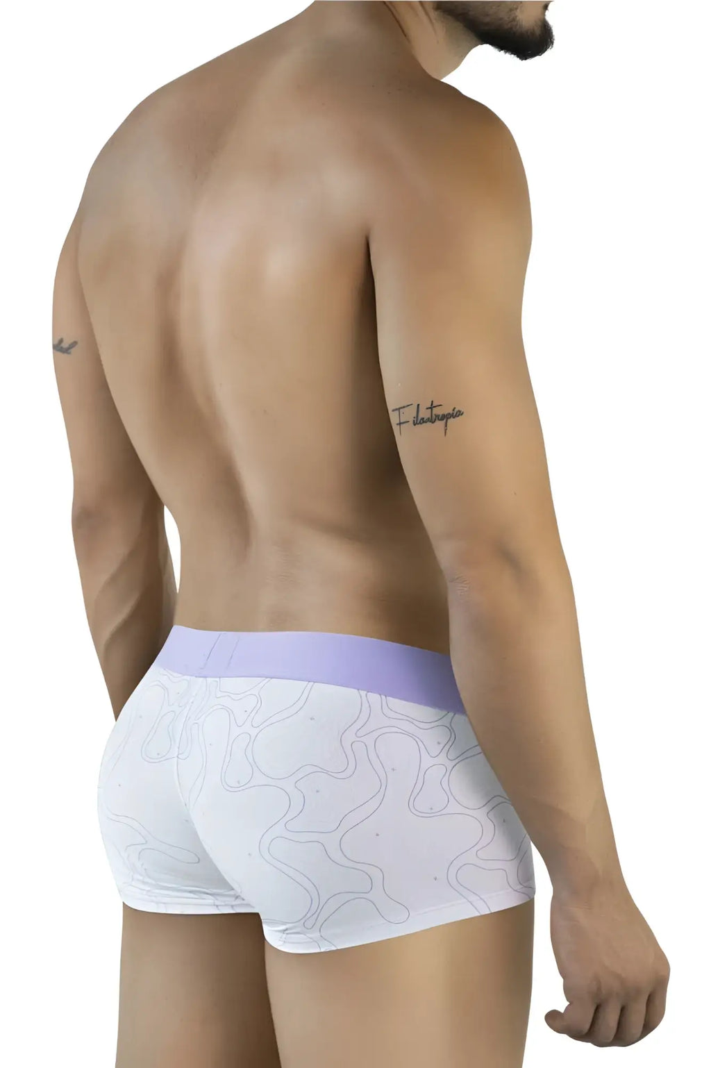 White clever 2056 maze trunks lilac briefs with a subtle lavender waistband and abstract light gray line pattern