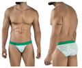 Green and white patterned men’s briefs with bold green clever waistband from clever 2057 maze bikini color green