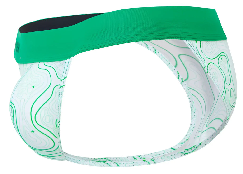 Green and white patterned men’s briefs with solid green waistband clever 2057 maze bikini color green design