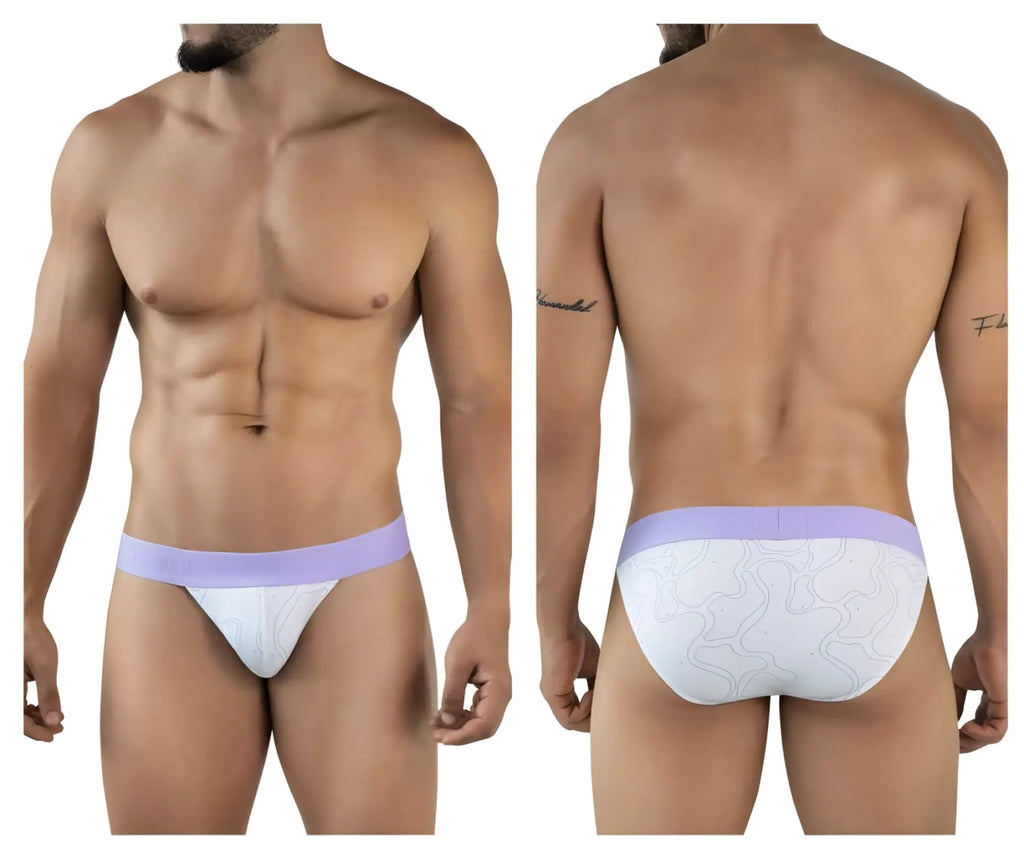 White briefs with a lavender waistband and embossed wave pattern from clever 2057 maze bikini color lilac collection
