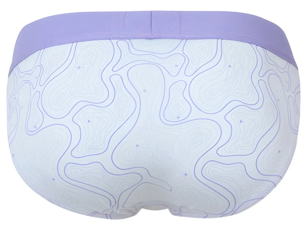 White briefs with lavender waistband and subtle purple contour lines from clever 2057 maze bikini color lilac collection