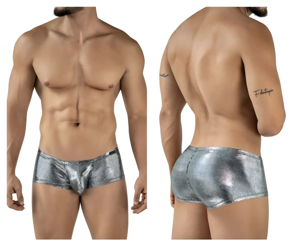 Shiny silver metallic briefs with a textured reflective surface black clever 2058 sparkles trunks