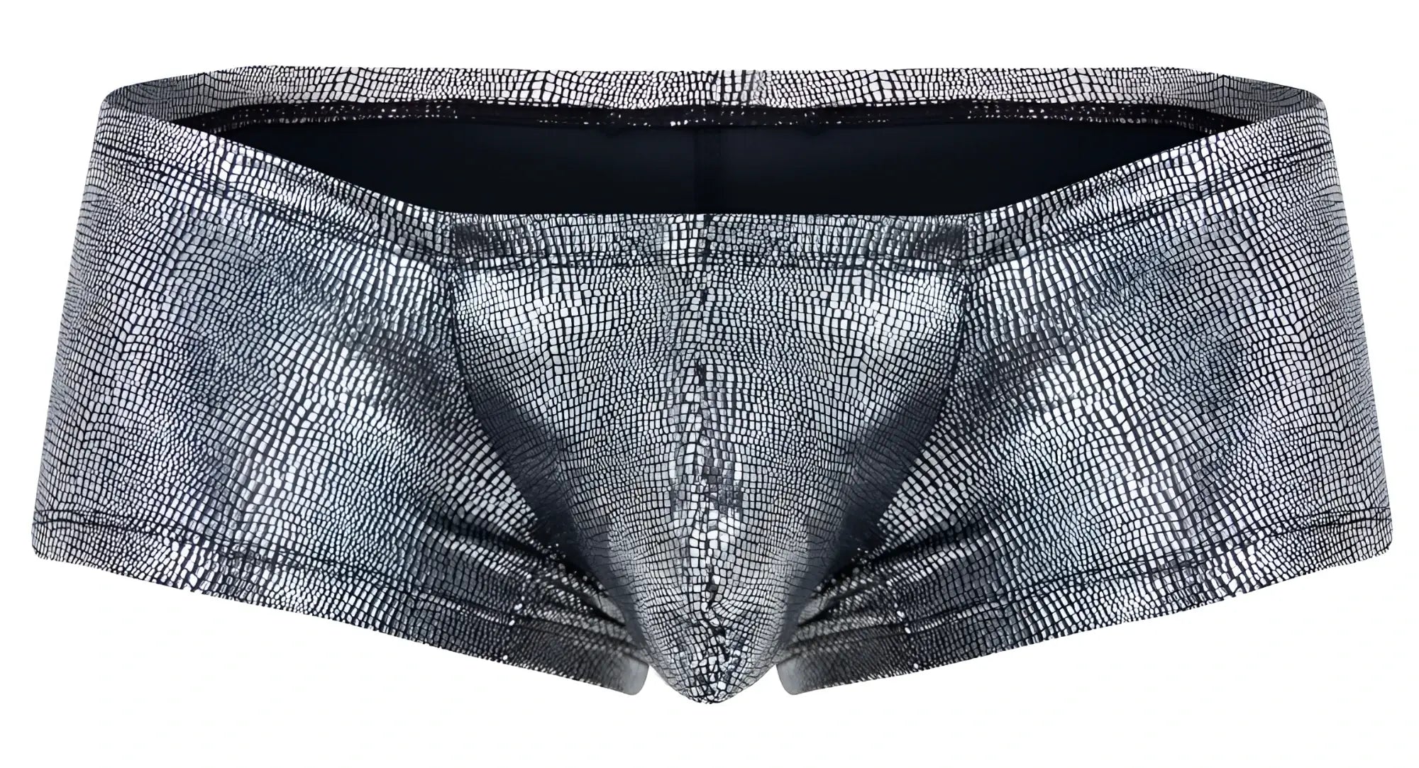 Silver metallic briefs with textured crocodile skin pattern from clever 2058 sparkles trunks color black collection
