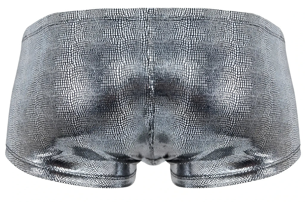 Silver metallic briefs with textured crocodile skin pattern from clever 2058 sparkles trunks black collection