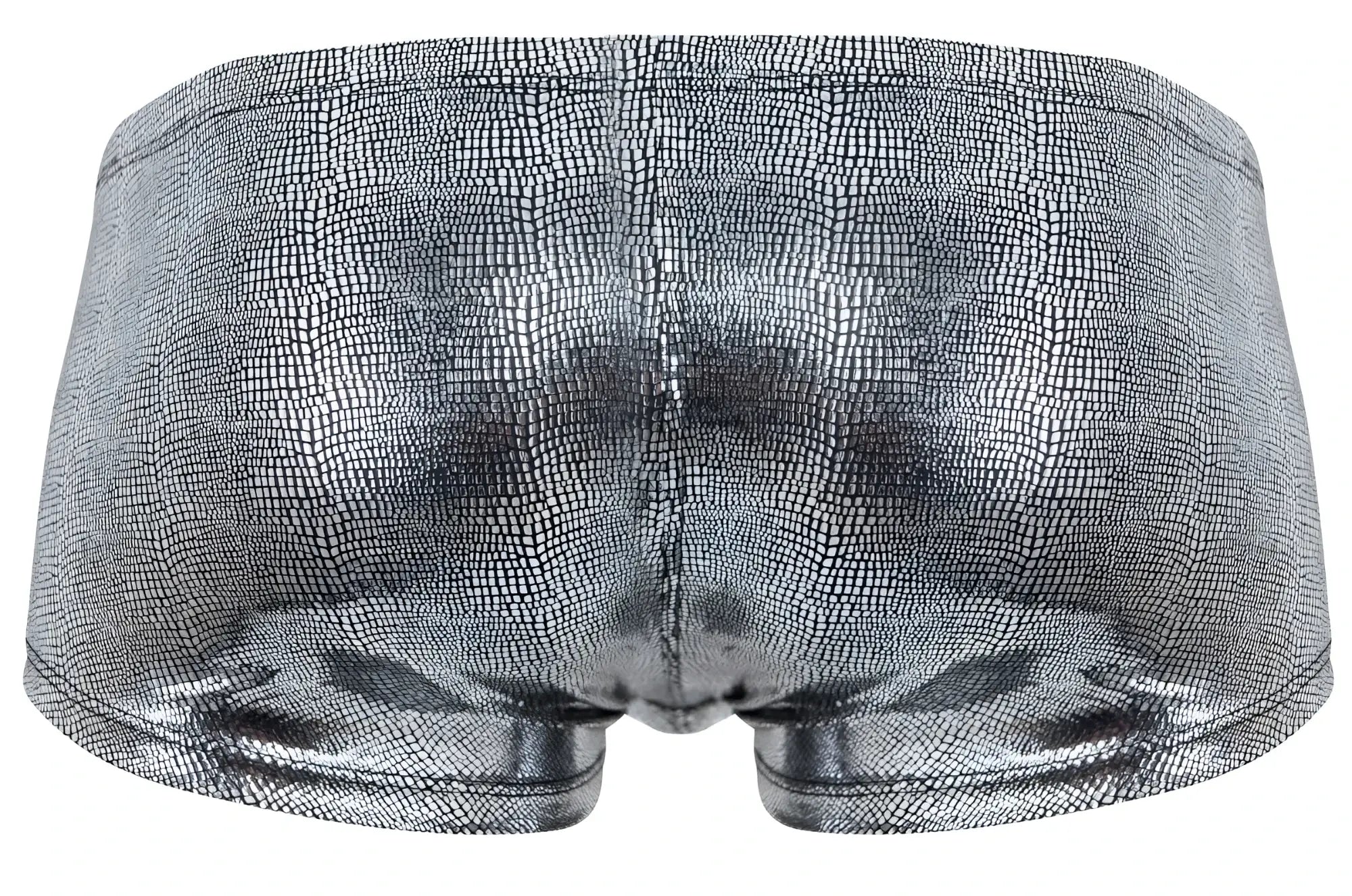 Silver metallic briefs with textured crocodile skin pattern from clever 2058 sparkles trunks black collection