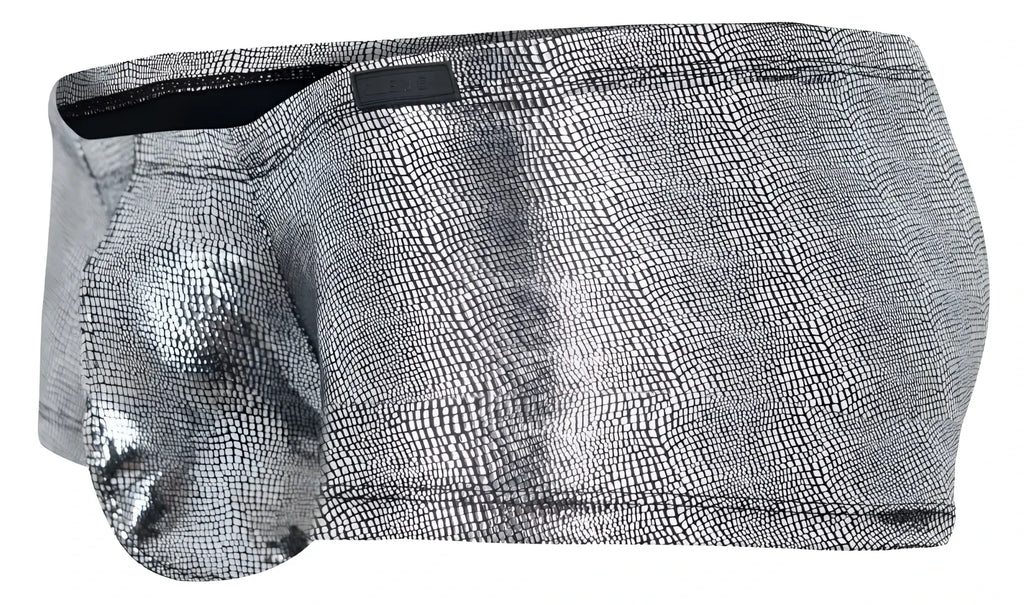 Silver metallic briefs with textured reptile-scale pattern in black clever 2058 sparkles trunks design