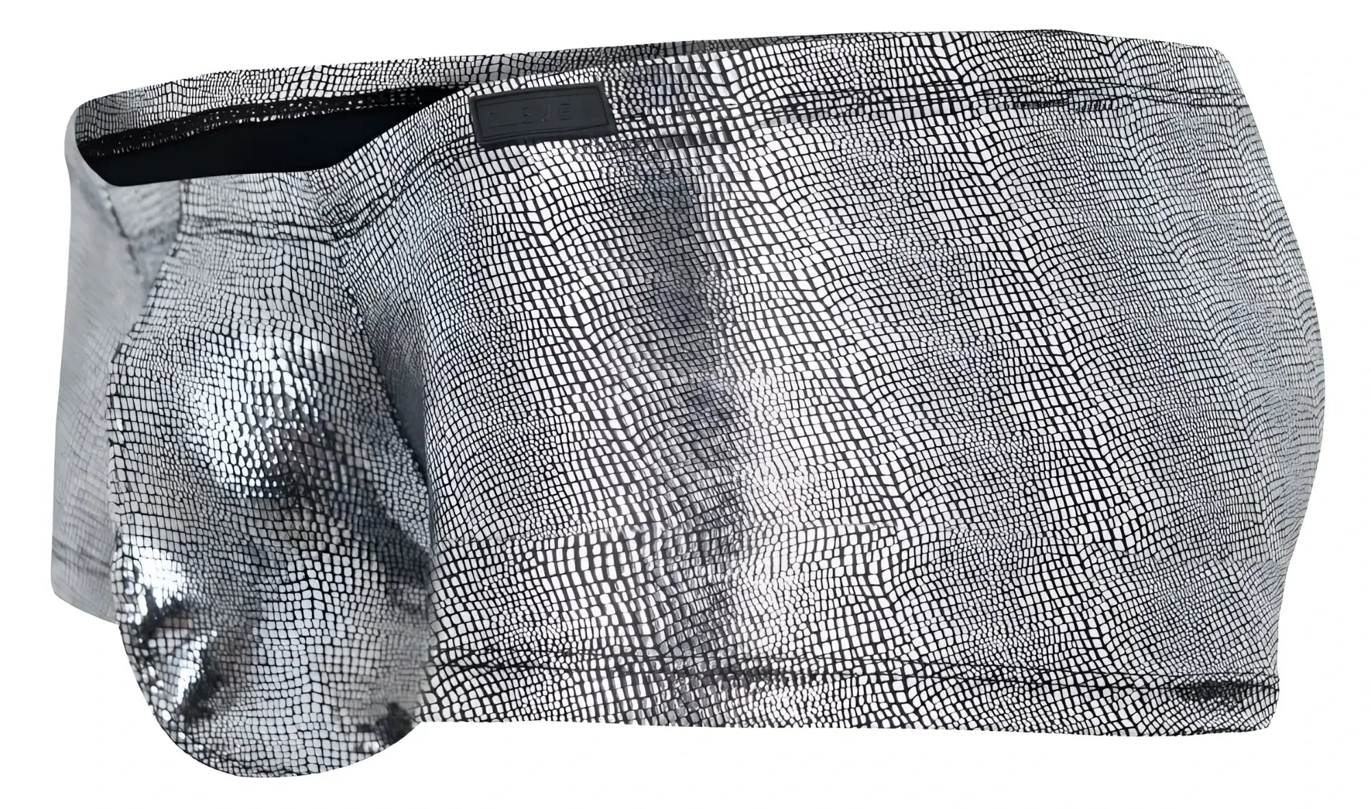 Silver metallic briefs with textured reptile-scale pattern in black clever 2058 sparkles trunks design
