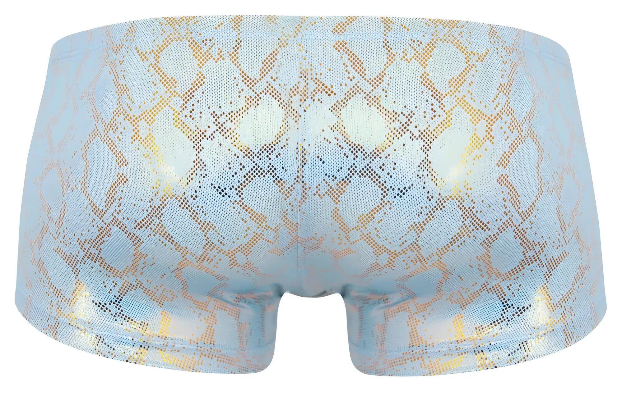 Light blue clever 2061 diamond trunks boxer briefs with a shimmering gold snake scale pattern