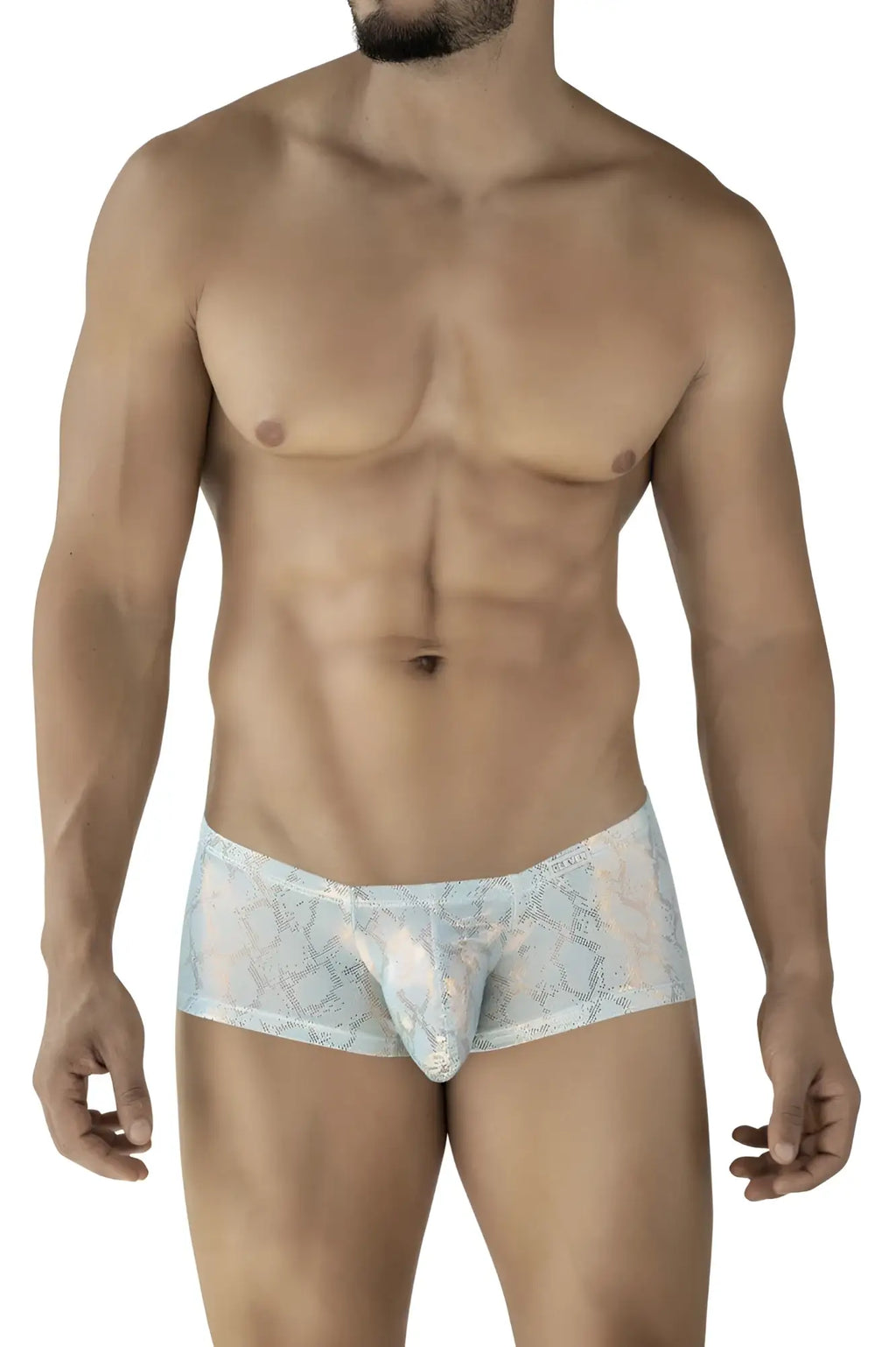 Light blue lace-trimmed men’s briefs with subtle pattern from Clever 2061 Diamond Trunks color blue collection