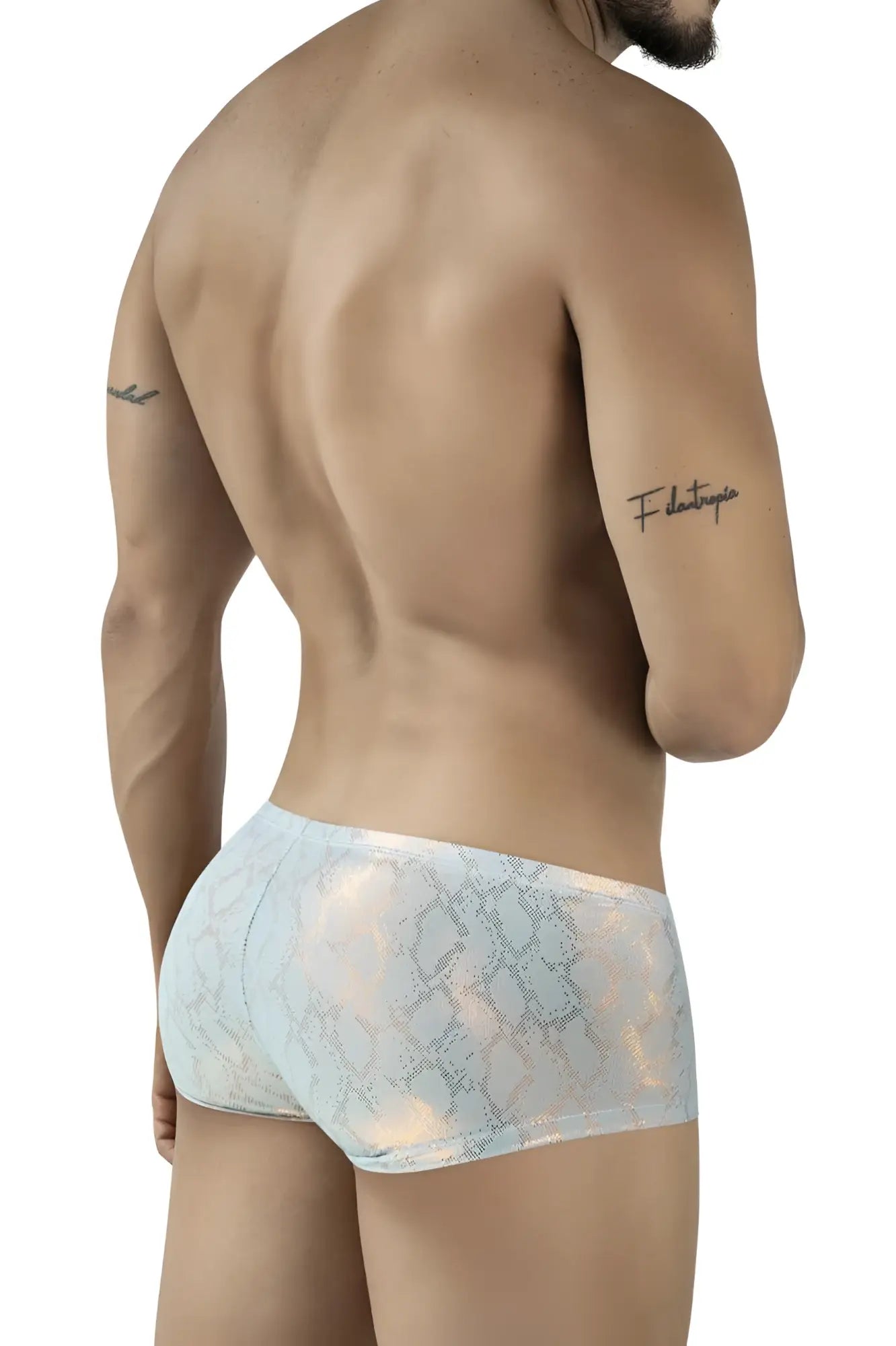 Clever 2061 diamond trunks blue men’s briefs with light blue and white snakeskin pattern and sheer shimmering texture