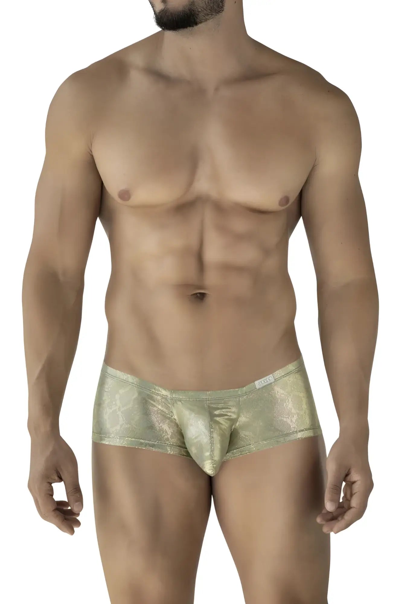 Gold metallic patterned briefs clever 2061 diamond trunks in gold color showcasing front view design