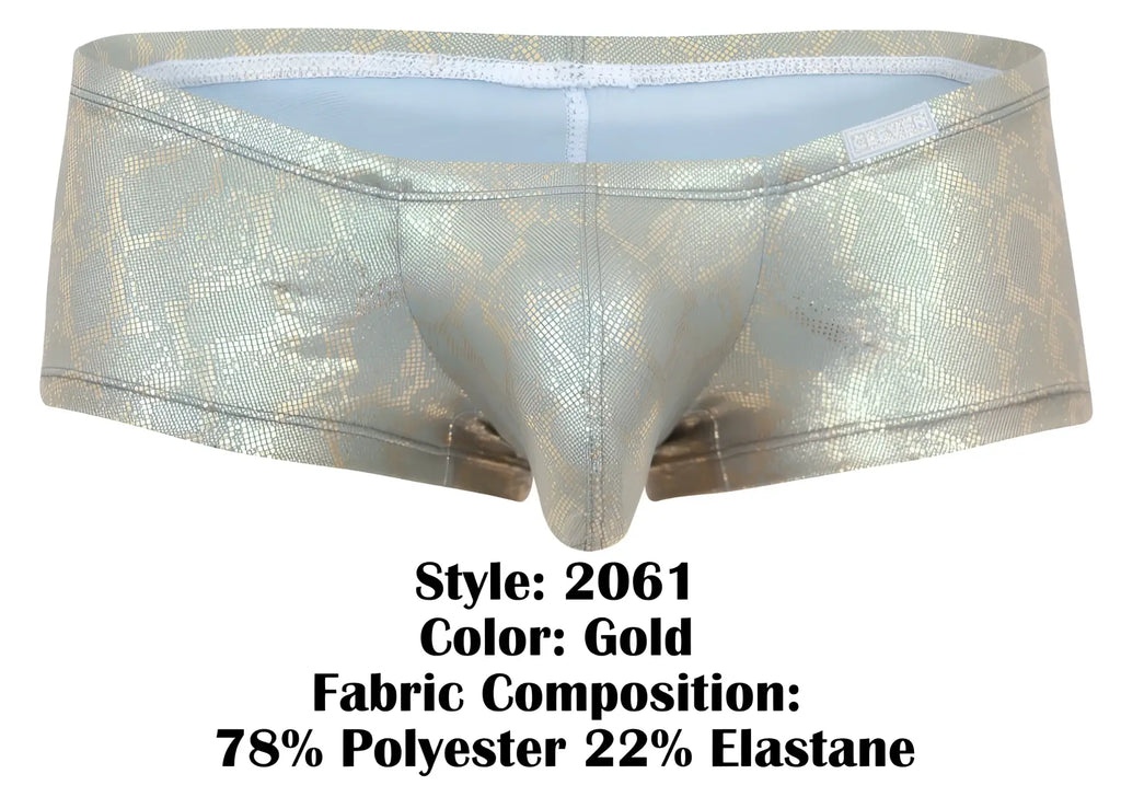 Clever 2061 diamond trunks gold metallic snake scale pattern briefs made of 78% polyester and 22% elastane