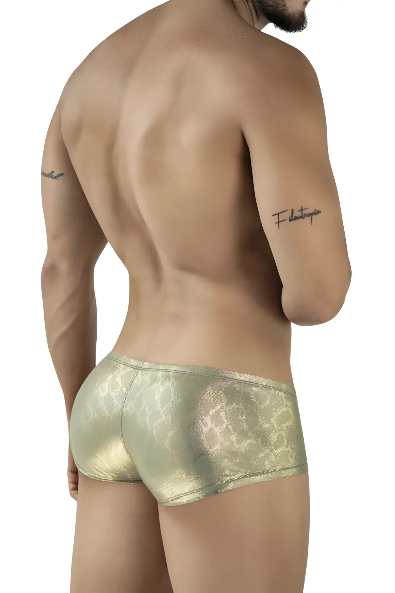 Gold metallic clever 2061 diamond trunks with a subtle snakeskin pattern in briefs style