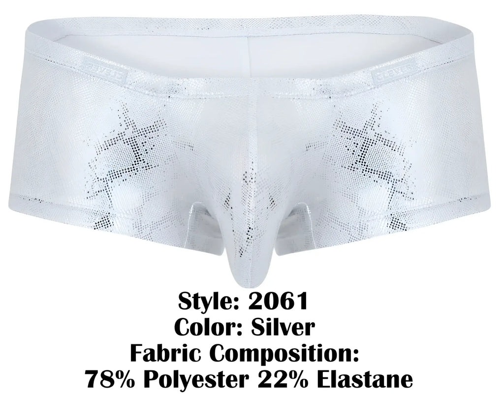 Silver clever 2061 diamond trunks briefs with stretchy fabric and subtle star pattern in metallic silver color