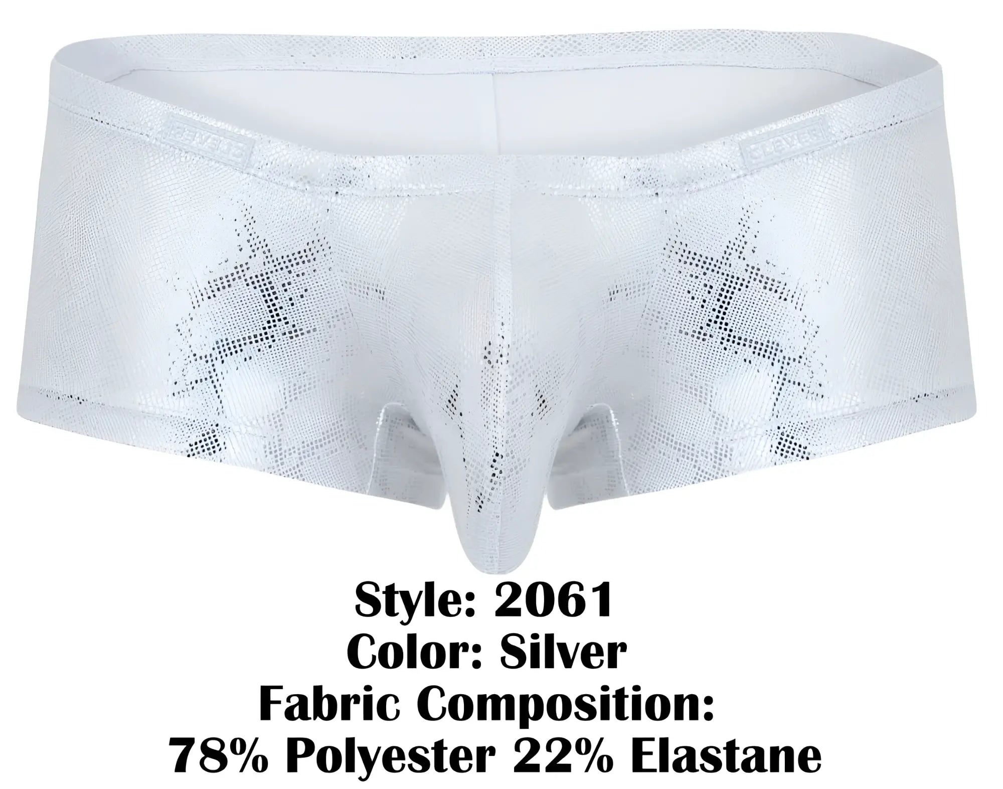 Silver clever 2061 diamond trunks briefs with stretchy fabric and subtle star pattern in metallic silver color