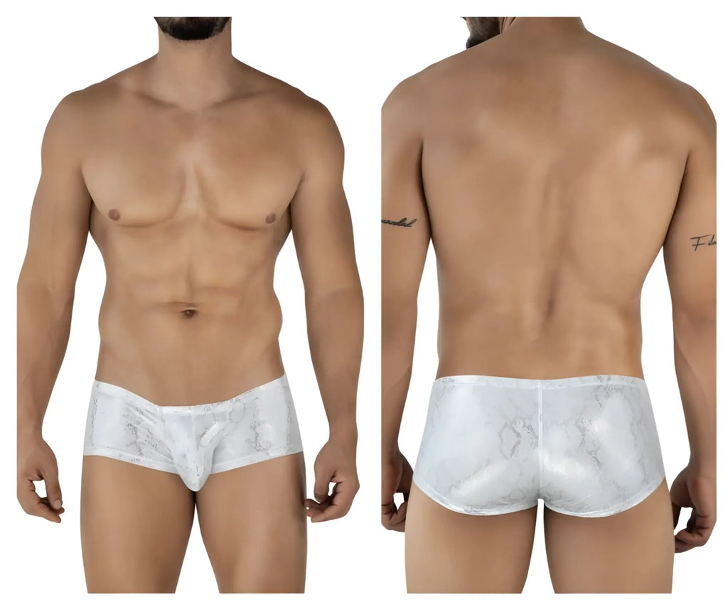 Silver clever 2061 diamond trunks white lace trimmed briefs with subtle pattern and central pouch design
