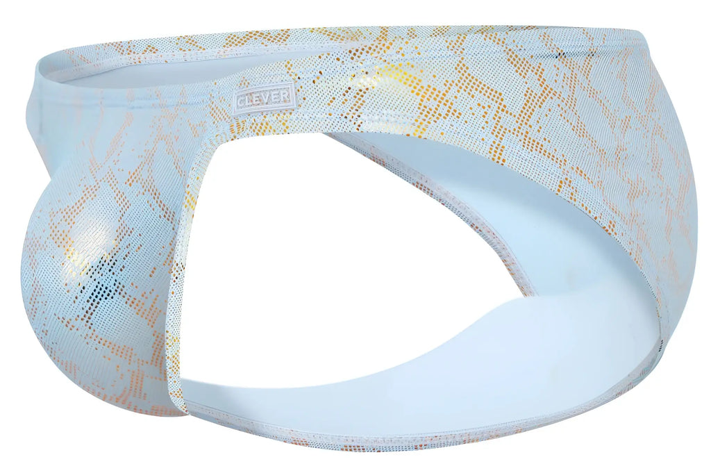 Clever 2062 diamond briefs in light blue and gold snakeskin pattern with shiny stretchy fabric finish for men