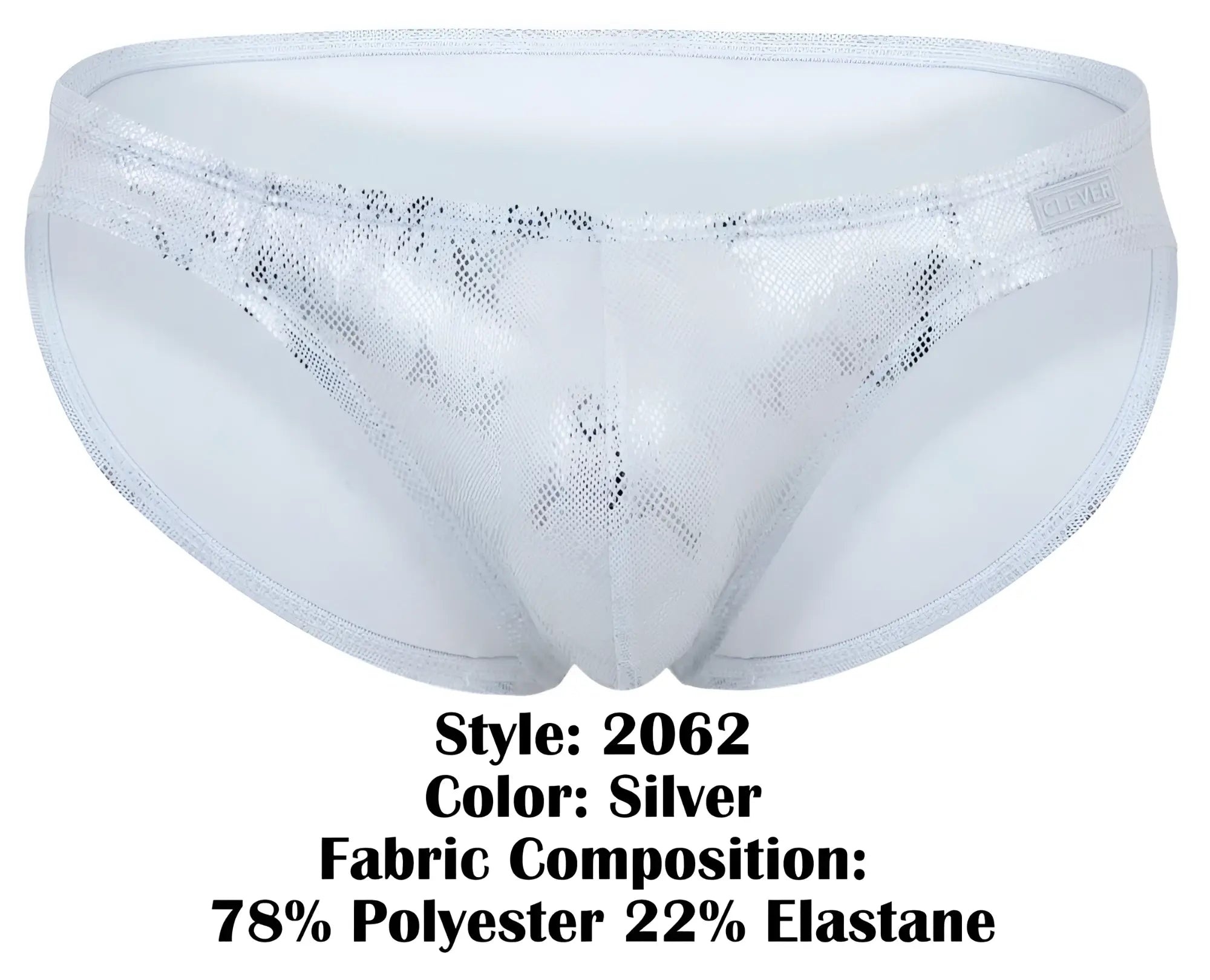 Silver metallic lace-trimmed clever 2062 diamond briefs with shimmering patterned design and elastic waistband