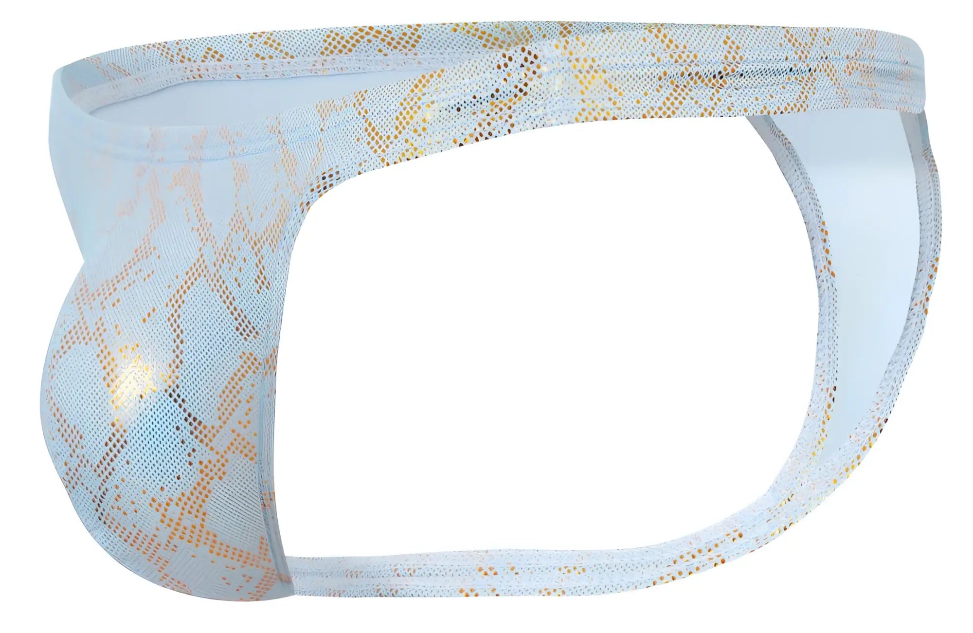 Light blue and gold snake-print mesh diamond thong briefs clever 2063 in a front view