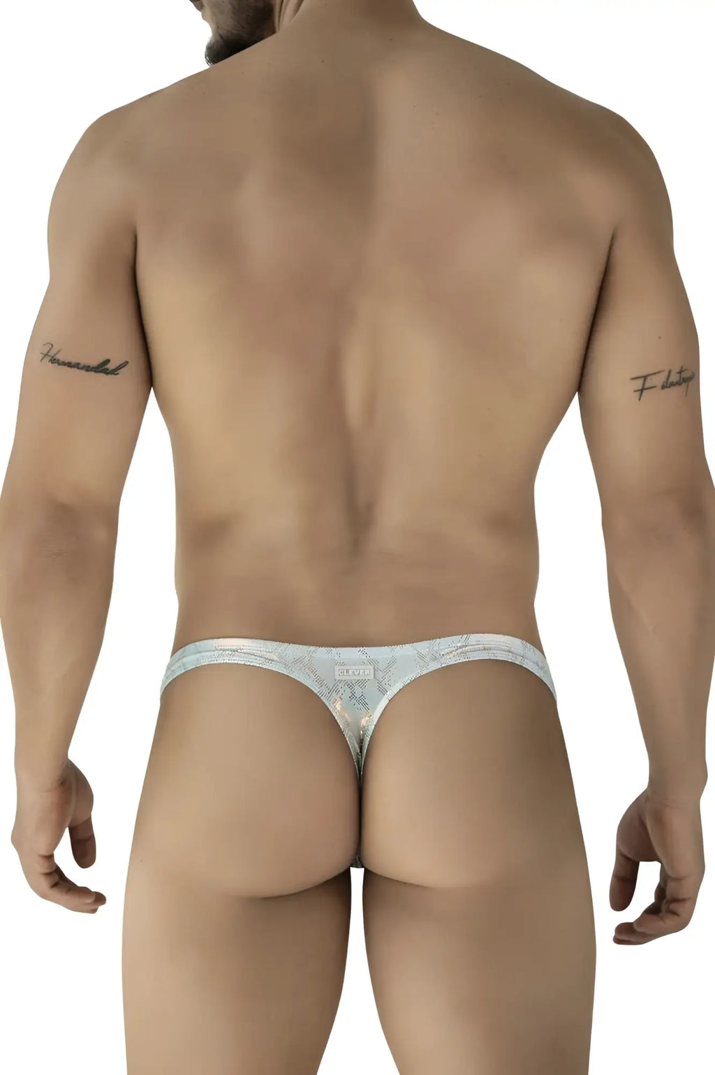 Silver and white patterned thong with intricate design from clever 2063 diamond thongs in blue color