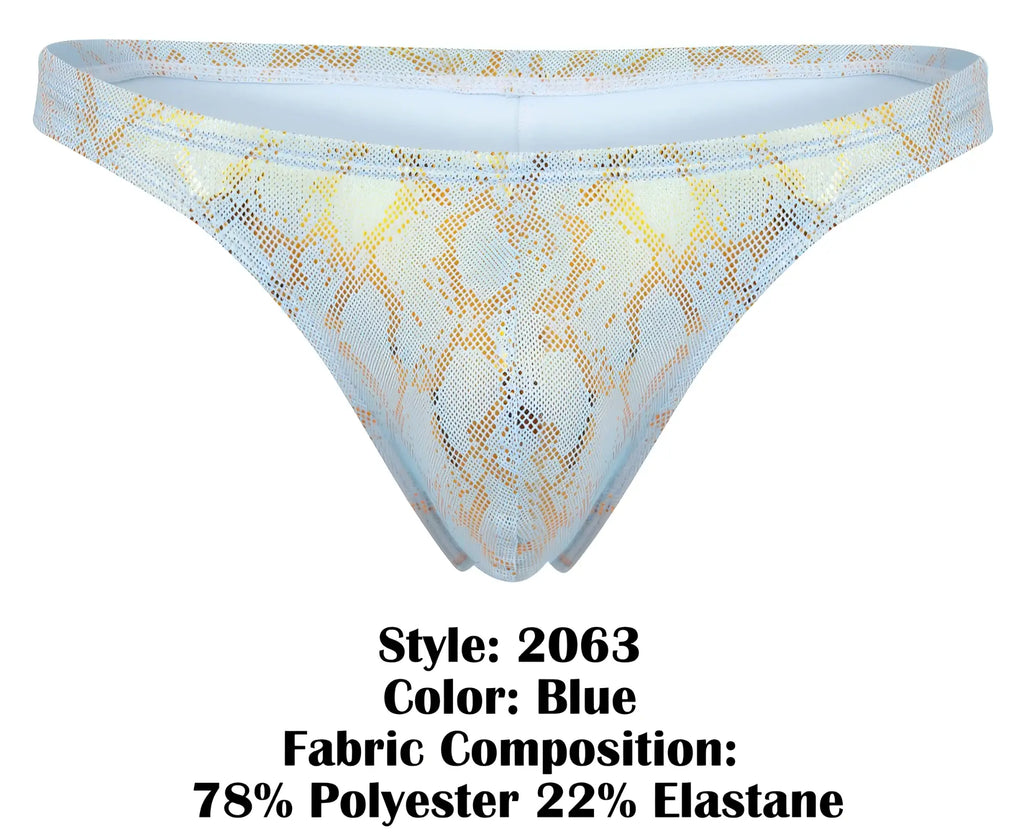 Blue clever 2063 diamond thong with snake-print mesh sheer shimmering texture and delicate lace pattern