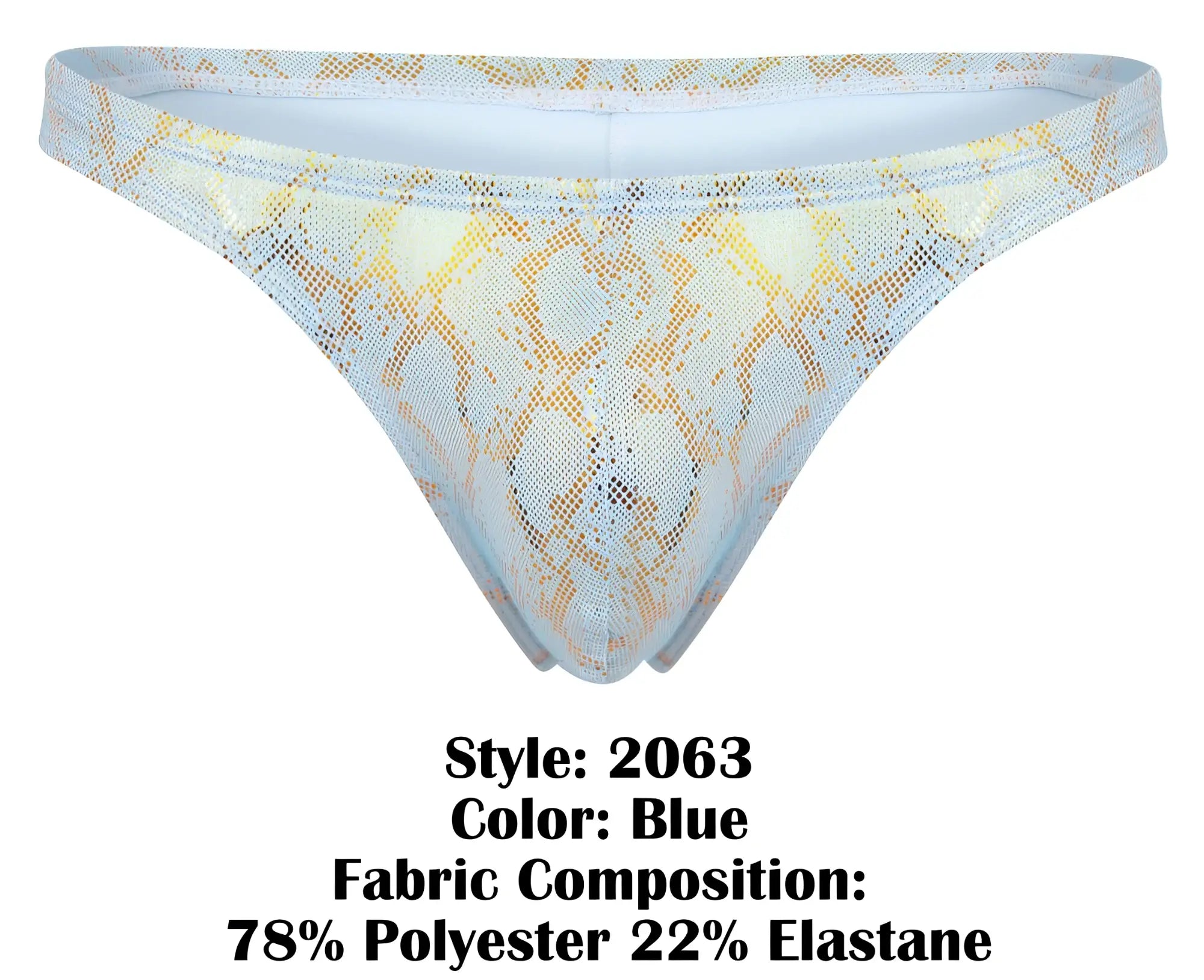 Blue clever 2063 diamond thong with snake-print mesh sheer shimmering texture and delicate lace pattern