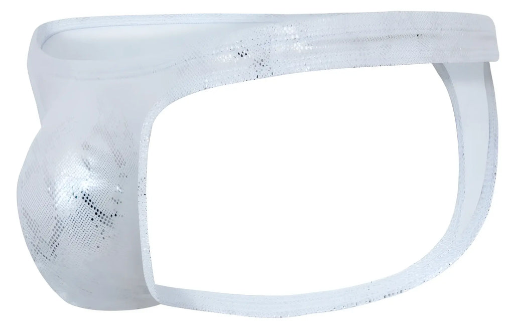 White sequined mesh briefs with a shiny glittery texture in silver from clever 2063 diamond thongs collection