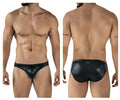 Black leather-textured clever 2065 gorgona swim briefs with drawstring waistband for swimming and beachwear