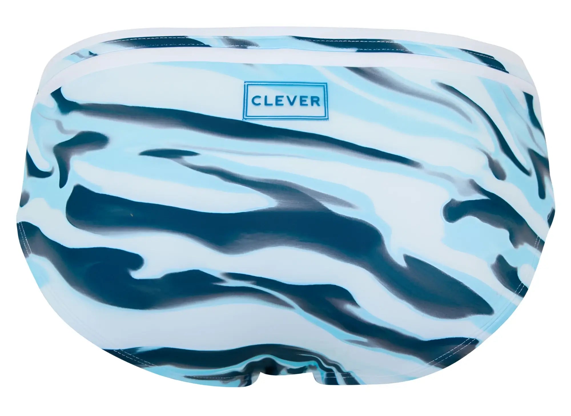 Clever 2067 Baru swim briefs men’s trunks with bold blue and white zebra stripes and subtle gradient effect