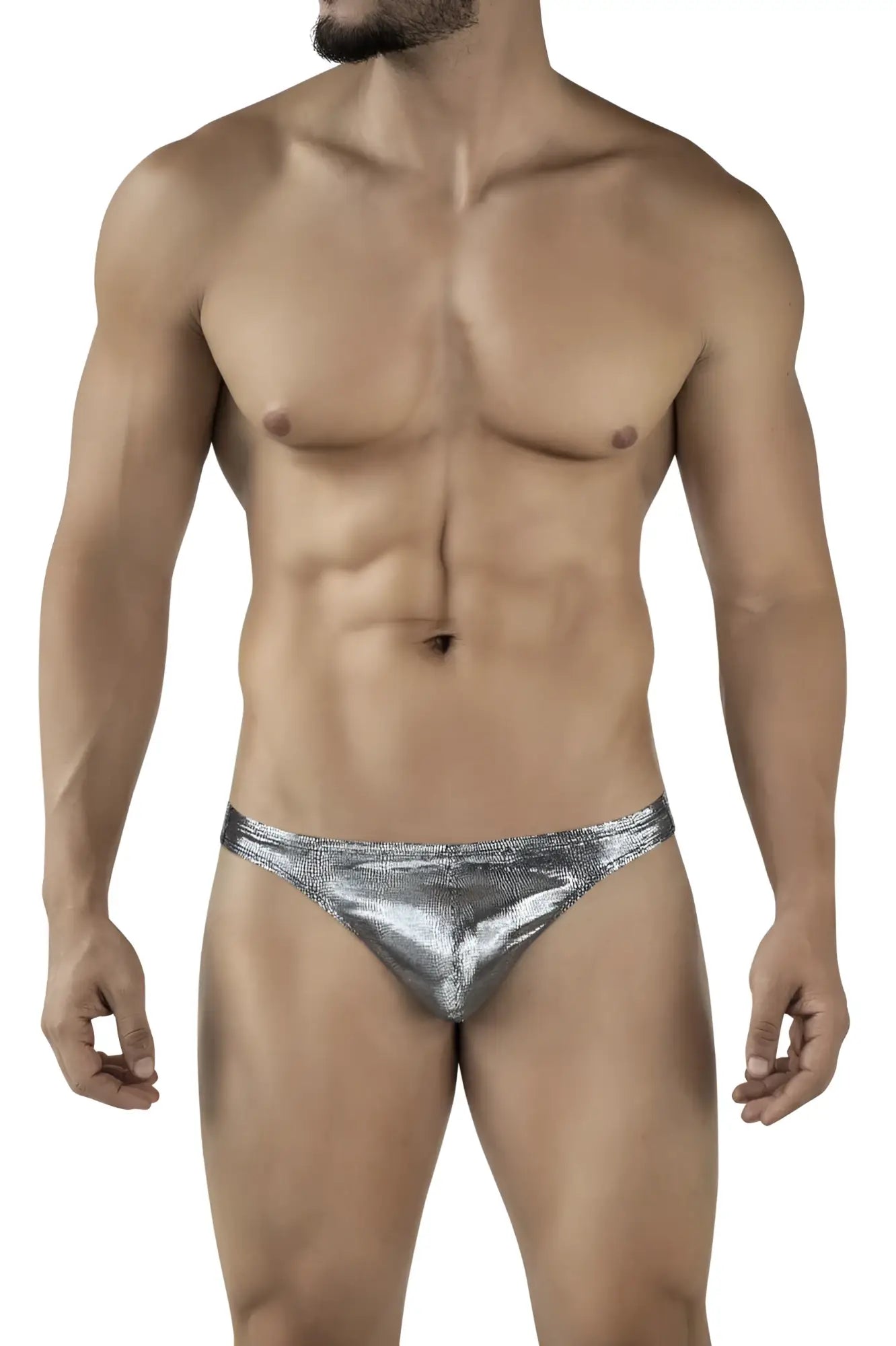 Shiny silver metallic briefs with a textured glittery finish from clever 2072 sparkles thongs in black color