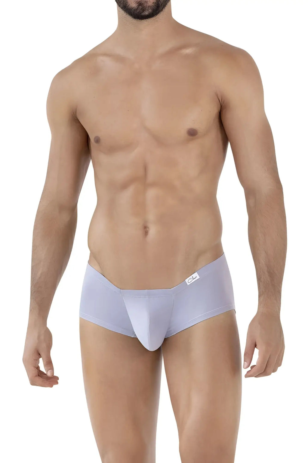 Light gray clever 229930 men’s briefs with smooth stretchy fabric and white brand tag on waistband in australian latin trunks 3pk