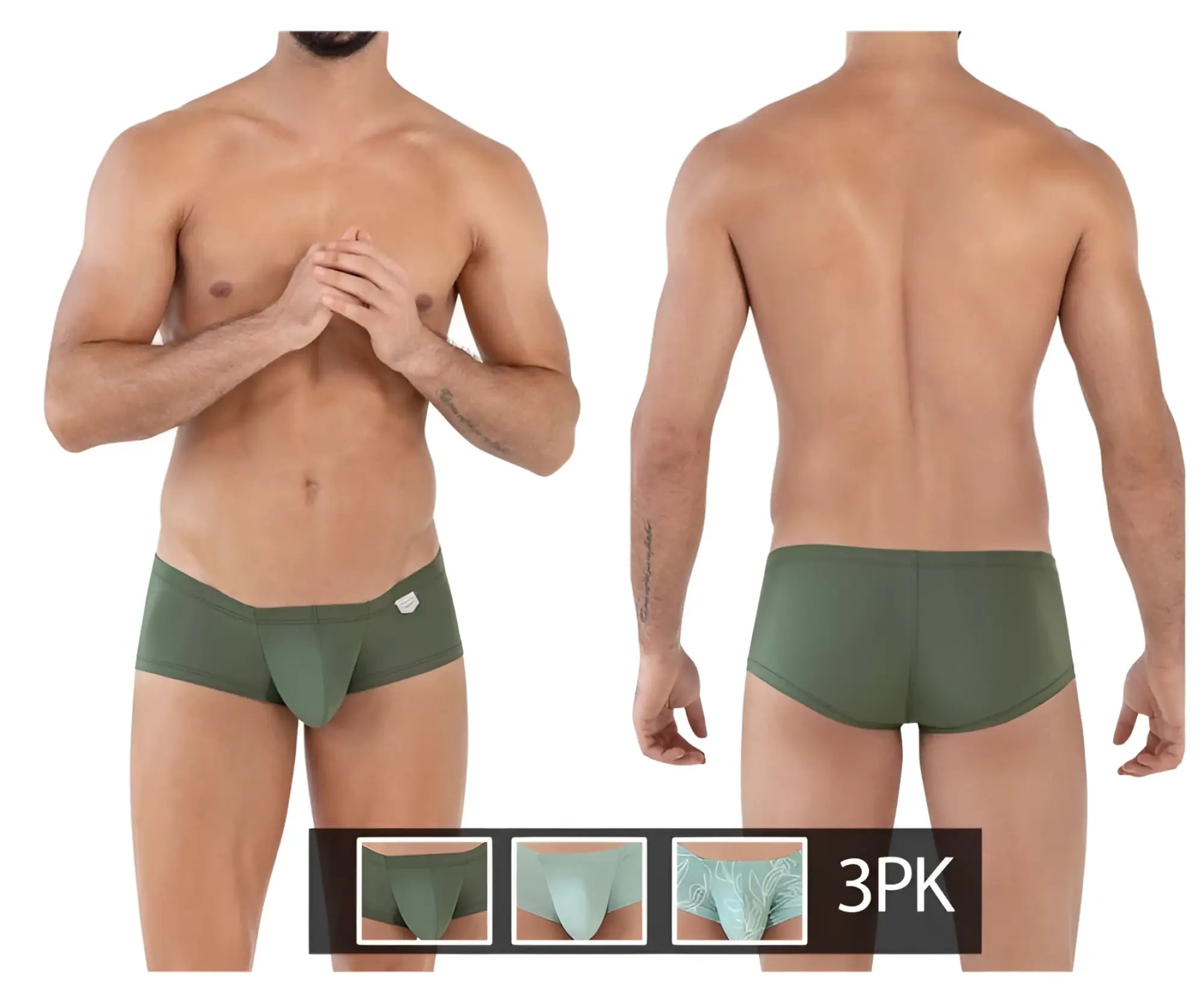 Olive green clever 229934 men’s briefs with a smooth form-fitting design and white logo on the left hipband