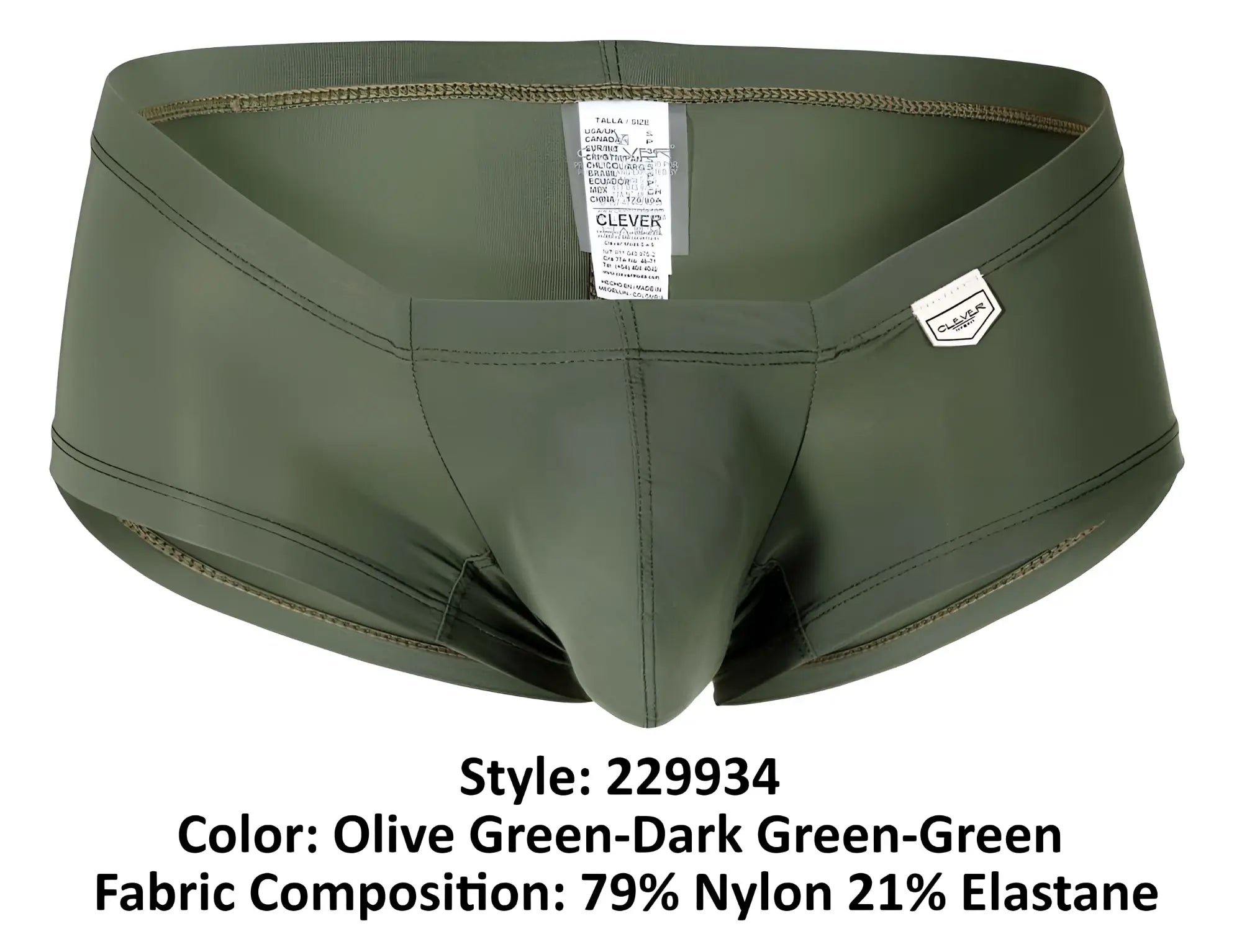 Olive green men’s swim trunks by clever made from 79 nylon and 21 elastane in the australian latin 3pk collection