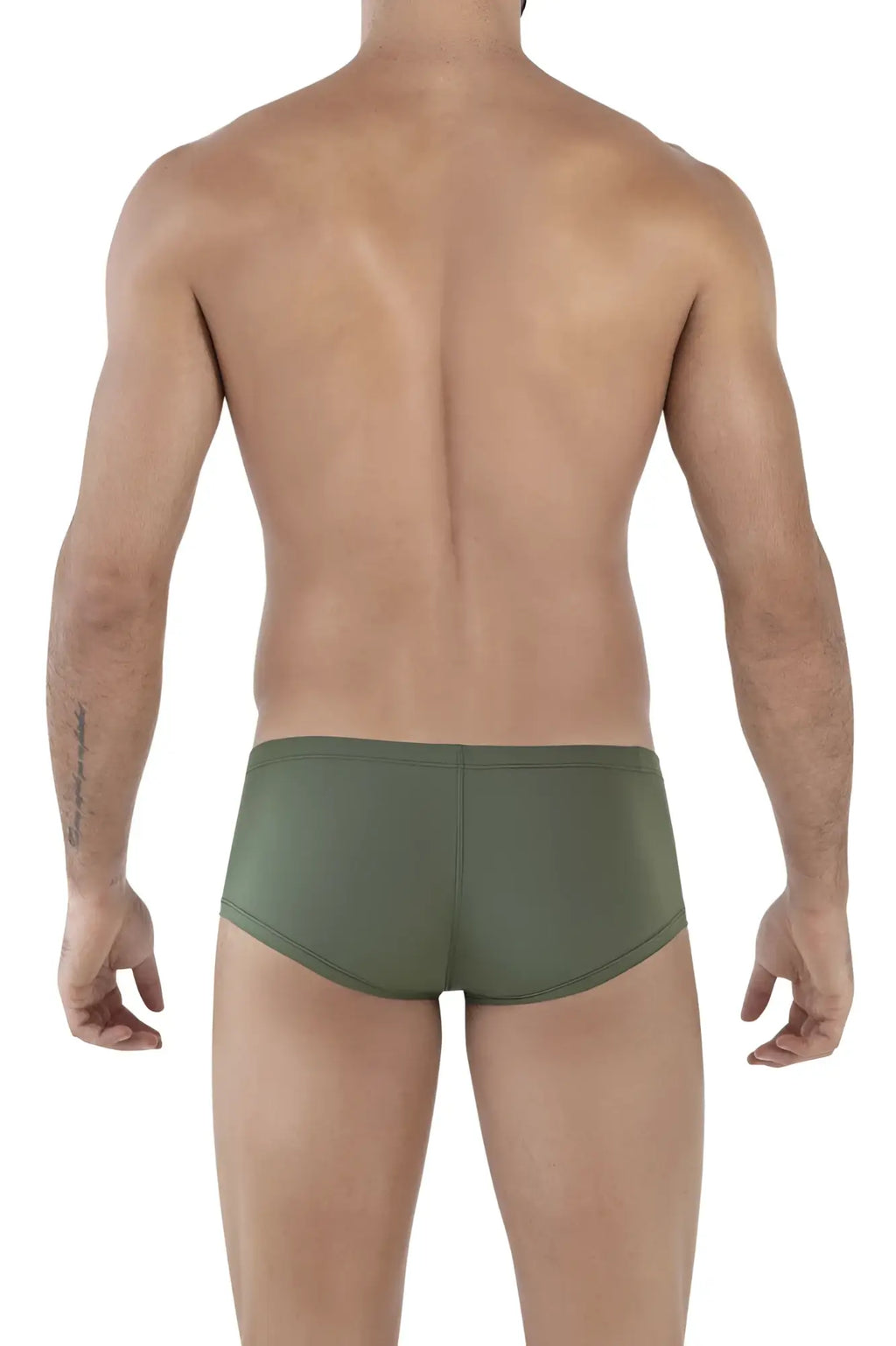 Olive green clever 229934 3pk australian latin trunks back view with smooth form-fitting fabric and subtle center seam