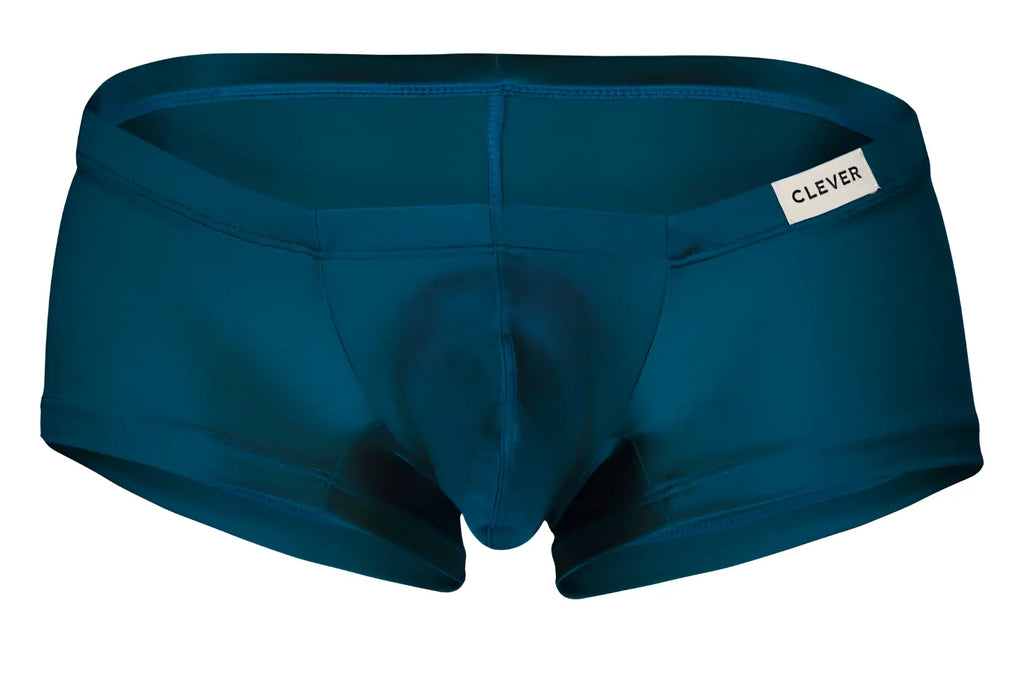 Teal-colored clever 229941 men’s form-fitting briefs with smooth fabric and white brand tag on waistband
