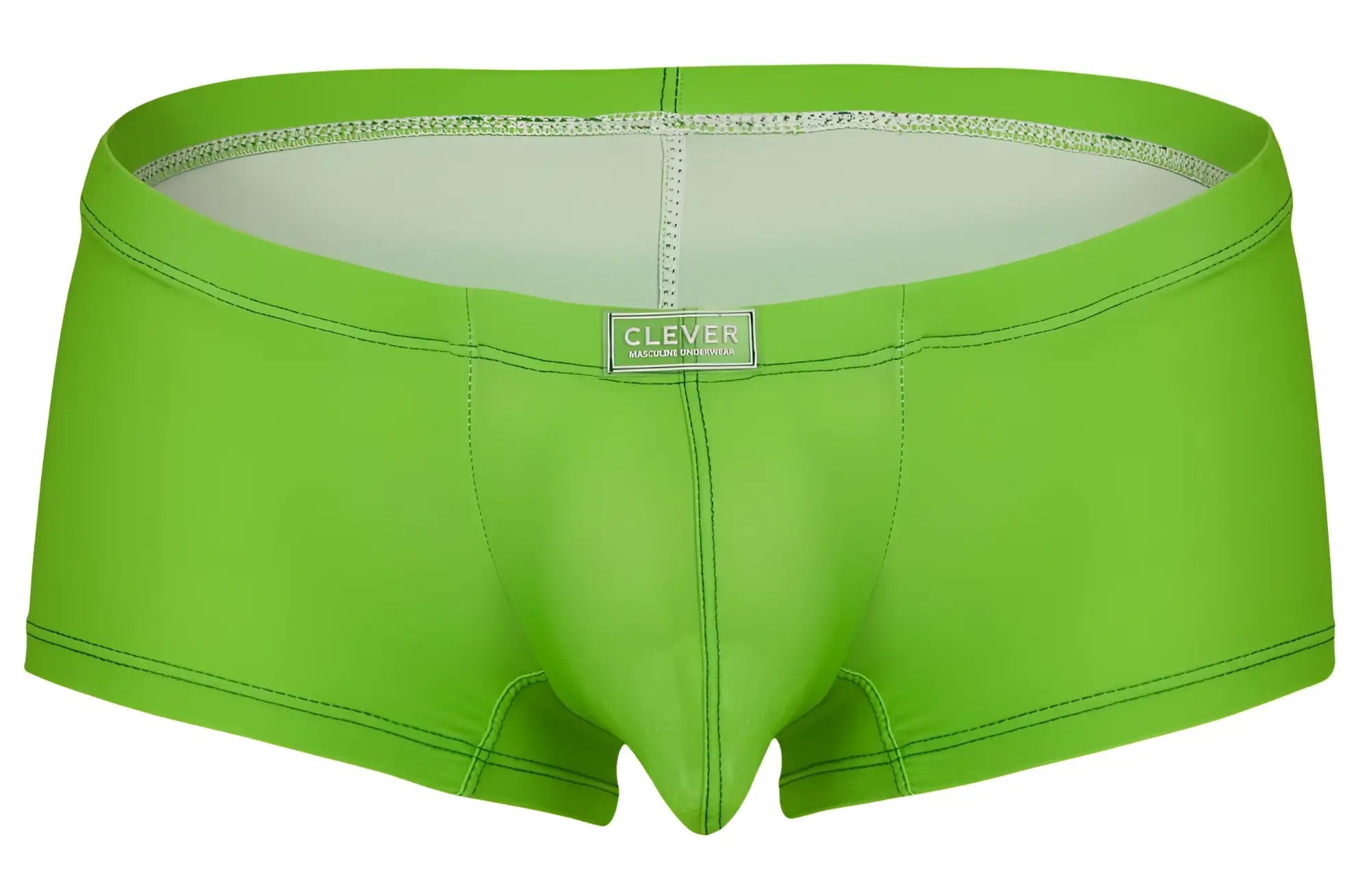 Bright lime green clever 229946 men’s briefs with smooth form-fitting fabric and contrasting black stitching