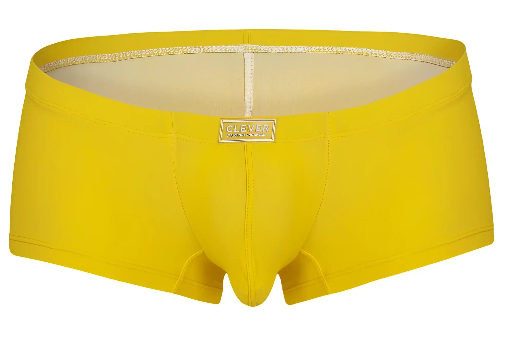 Bright yellow men’s briefs with a supportive contoured design and beige interior lining from clever 229946 7pk trunks multi-colored