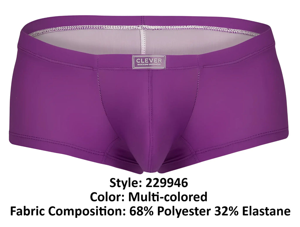 Purple clever 229946 7pk trunks with silver label and gray lining made from 68% polyester 32% elastane