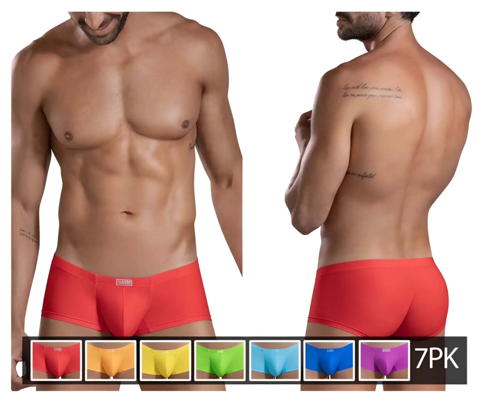 Red men’s briefs with a smooth form-fitting design and small brand tag at waistband from clever 229946 7pk trunks