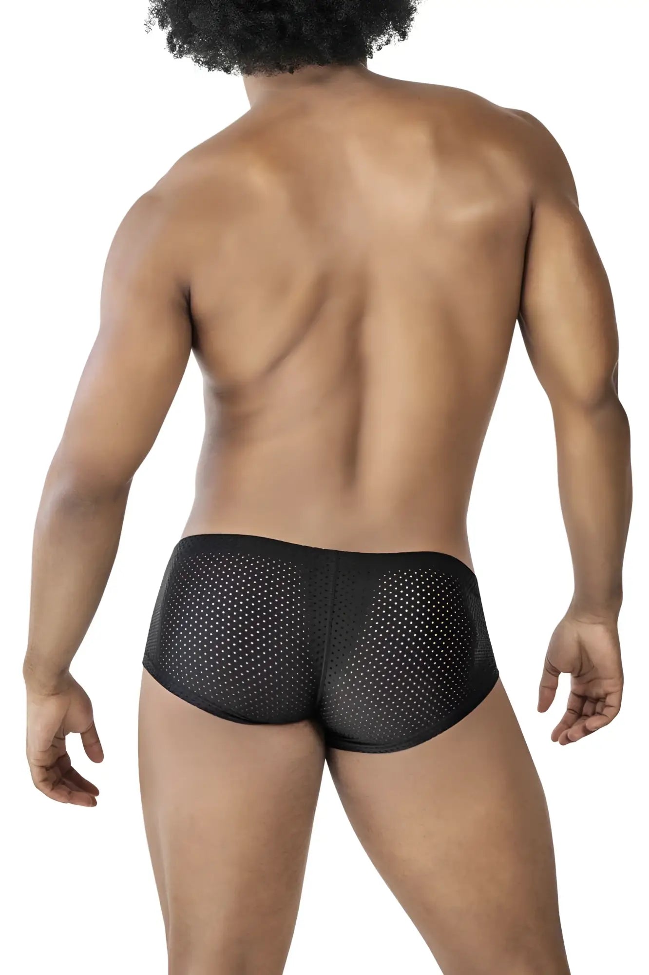 Black clever mesh briefs with perforated design from 3pk australian latin trunks in black red and blue