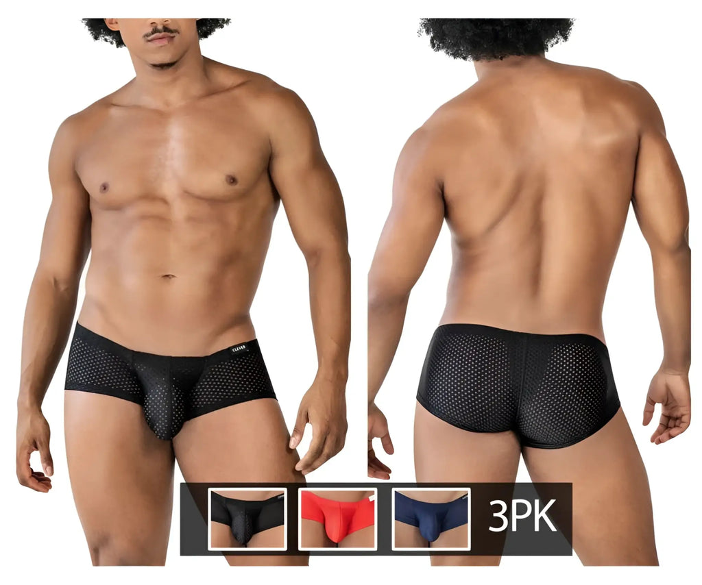 Black mesh briefs with perforated design and contoured cut from clever 229947 3pk australian latin trunks in black
