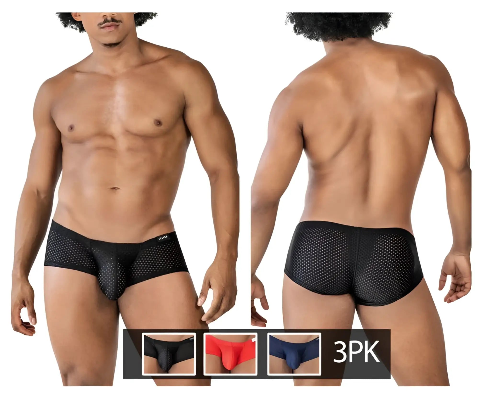 Black mesh briefs with perforated design and contoured cut from clever 229947 3pk australian latin trunks in black