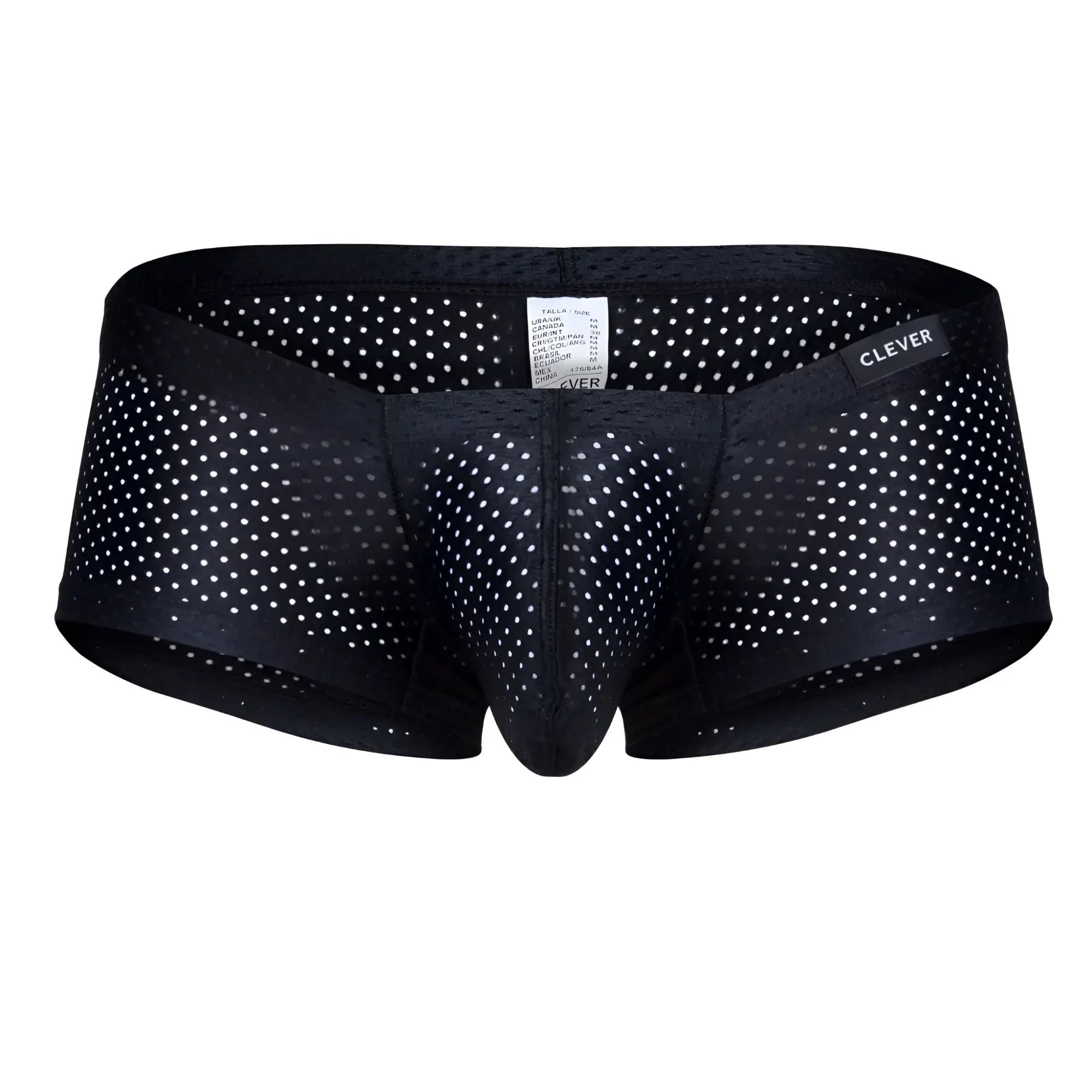 Black mesh briefs with white polka dots and clever brand label from clever 229947 3pk australian latin trunks set