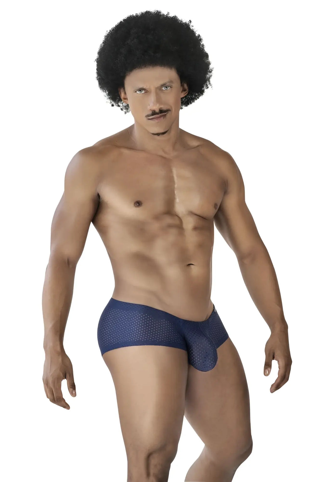 Navy blue perforated mesh men’s briefs from Clever 229947 3PK Australian Latin trunks in black red and blue colors