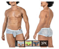 Light blue sheer lace men’s briefs with floral pattern and white trim from clever 229948 3pk australian latin trunks