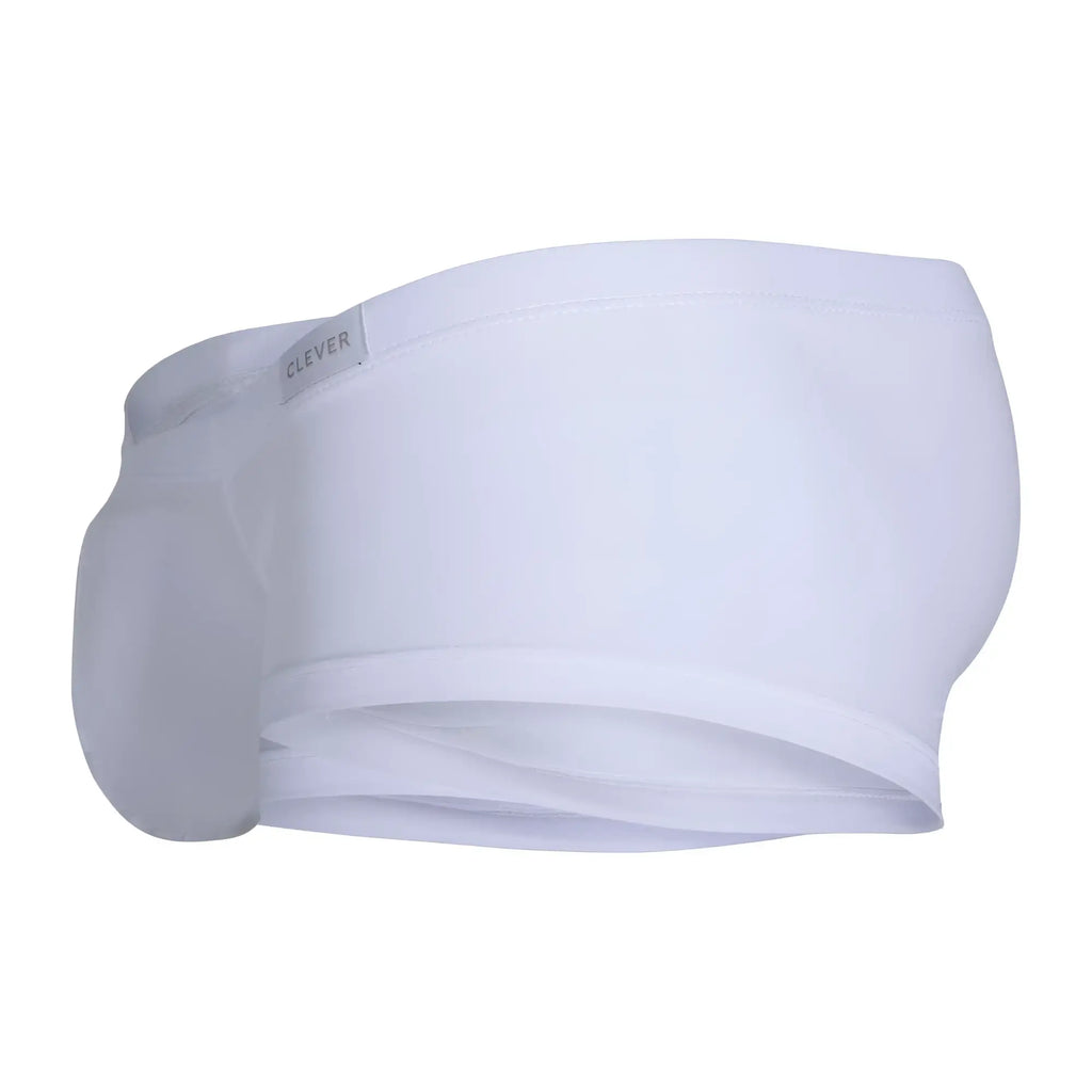 White cotton briefs with sleek modern design and subtle clever brand tag on waistband from clever 229951 3pk trunks