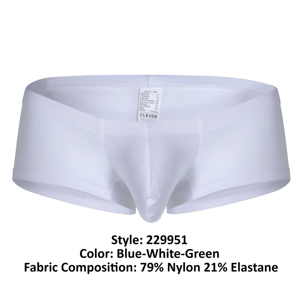 White men’s briefs clever 229951 3pk australian latin trunks in blue white green made from 79 nylon 21 elastane