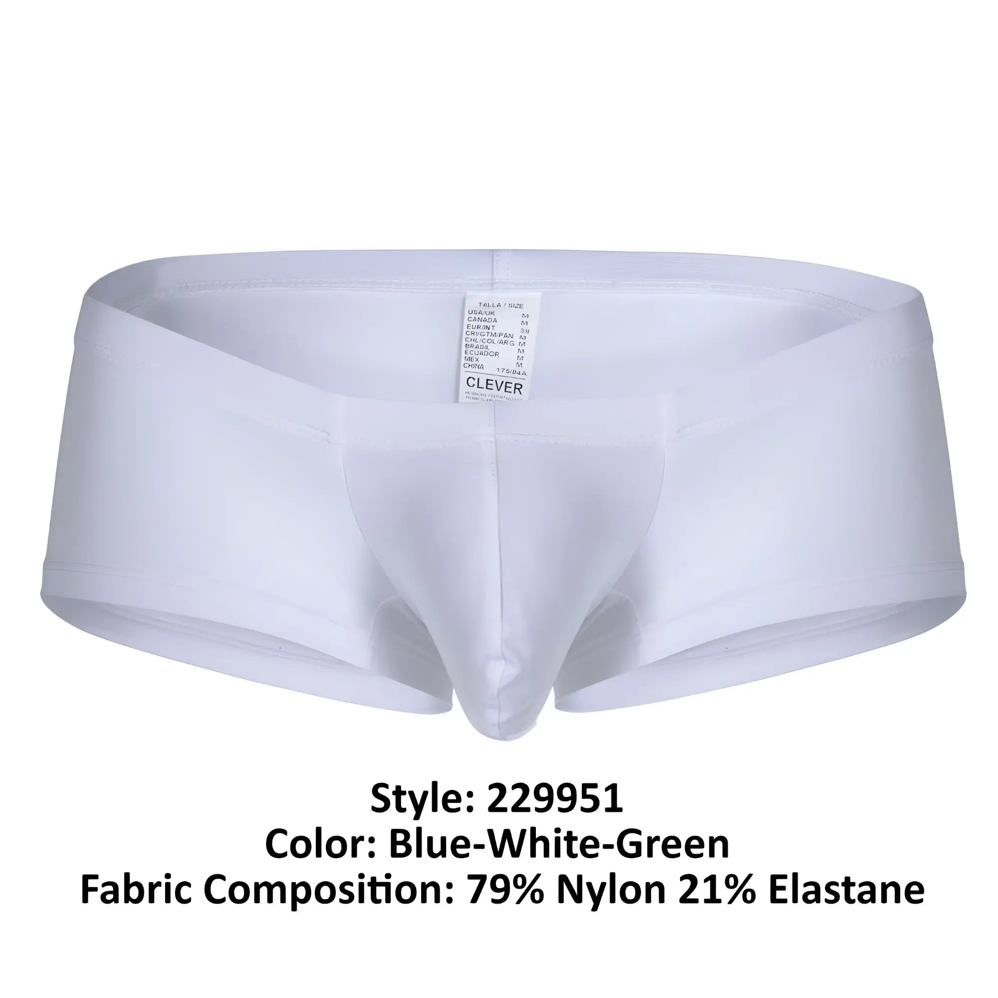 White men’s briefs clever 229951 3pk australian latin trunks in blue white green made from 79 nylon 21 elastane