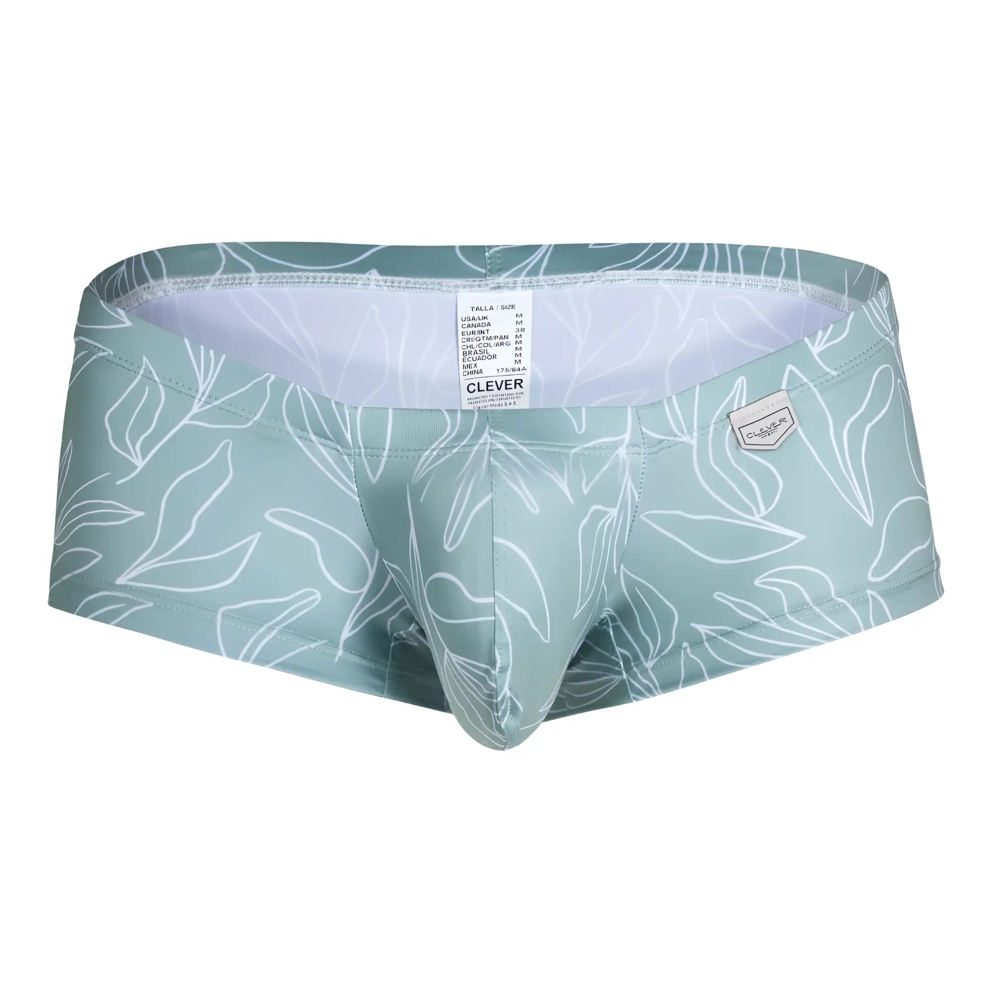 Mint green clever briefs with white leaf outlines from clever 229951 3pk australian latin trunks collection