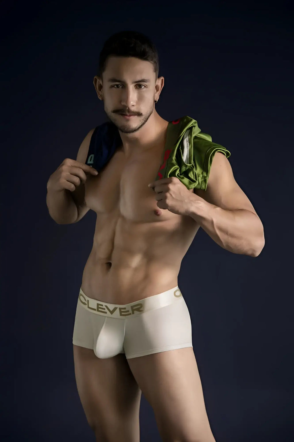 Cream-colored clever branded boxer briefs with gold embroidered waistband in beige from clever 229953 3pk trunks